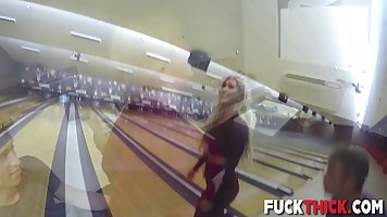 Busty blonde after bowling framed big ass for love