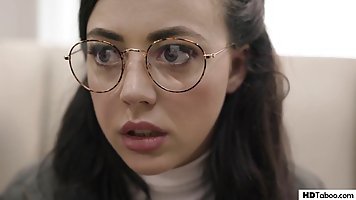A brunette with glasses did not refuse a man in a very passionate hardcore on th...